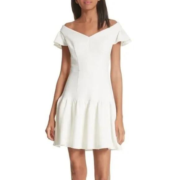 La Vie Rebecca Taylor White Off The Shoulder Stretch Textured Dress White - Sz 2